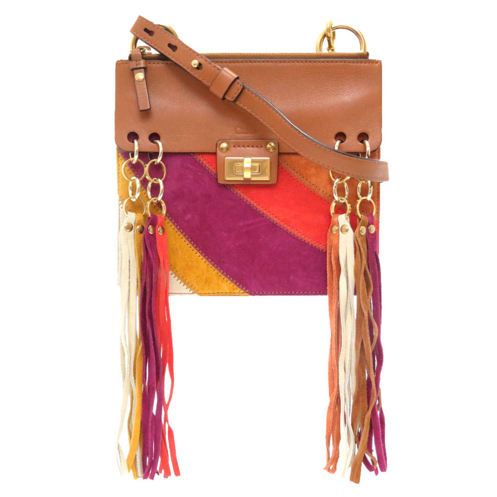 美品 クロエ フリンジ レザー スエード ブラウン ゴールド金具 ショルダーバッグ バッグ 茶 0087 【中古】 Chloe