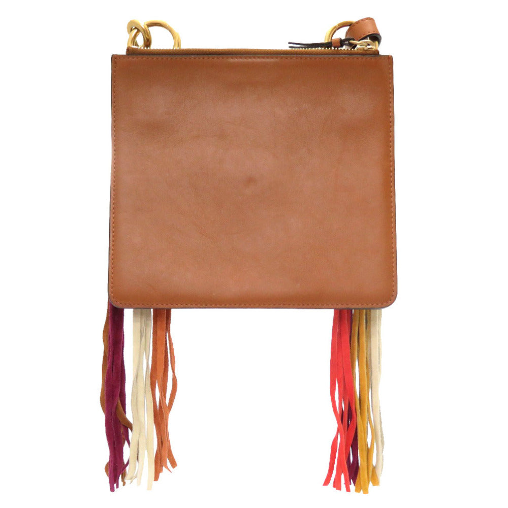 美品 クロエ フリンジ レザー スエード ブラウン ゴールド金具 ショルダーバッグ バッグ 茶 0087 【中古】 Chloe