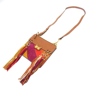 美品 クロエ フリンジ レザー スエード ブラウン ゴールド金具 ショルダーバッグ バッグ 茶 0087 【中古】 Chloe