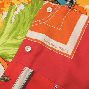 美品 エルメス シルク パッチワーク 長袖シャツ レッド サイズ46 メンズ 0069【中古】HERMES