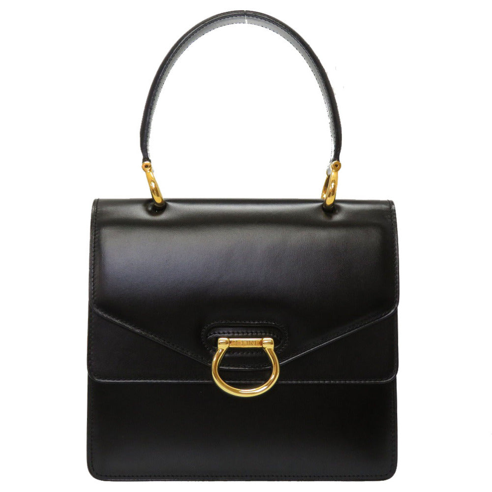 美品 セリーヌ ヴィンテージ レザー ブラック ゴールド金具 ハンドバッグ バッグ 黒 0028 【中古】 CELINE