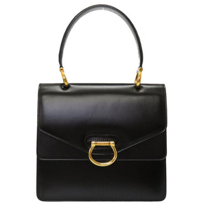 美品 セリーヌ ヴィンテージ レザー ブラック ゴールド金具 ハンドバッグ バッグ 黒 0028 【中古】 CELINE