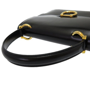 美品 セリーヌ ヴィンテージ レザー ブラック ゴールド金具 ハンドバッグ バッグ 黒 0028 【中古】 CELINE