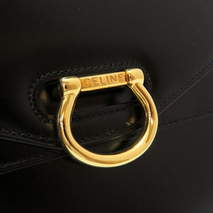 美品 セリーヌ ヴィンテージ レザー ブラック ゴールド金具 ハンドバッグ バッグ 黒 0028 【中古】 CELINE