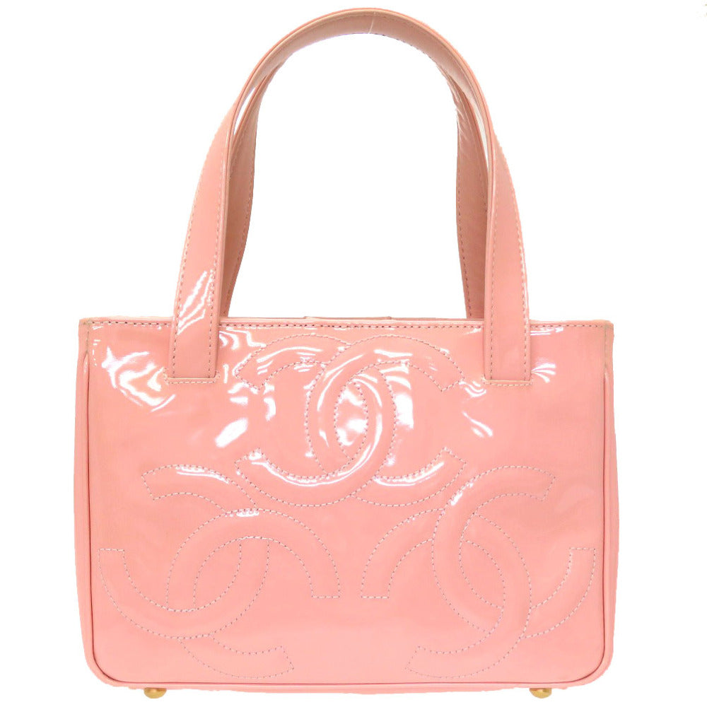 美品 シャネル エナメル ピンク トリプル ココマーク 9番台 ハンドバッグ バッグ 0089 【中古】 CHANEL