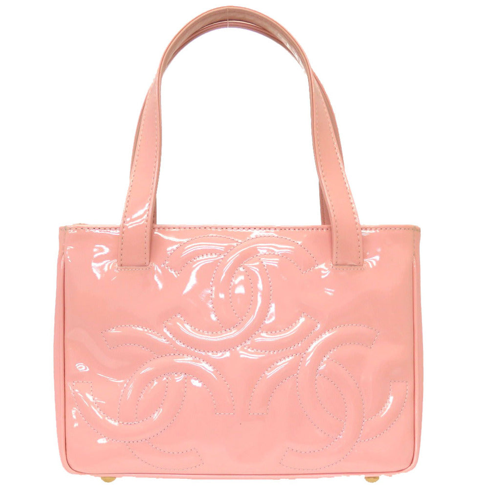 美品 シャネル エナメル ピンク トリプル ココマーク 9番台 ハンドバッグ バッグ 0089 【中古】 CHANEL