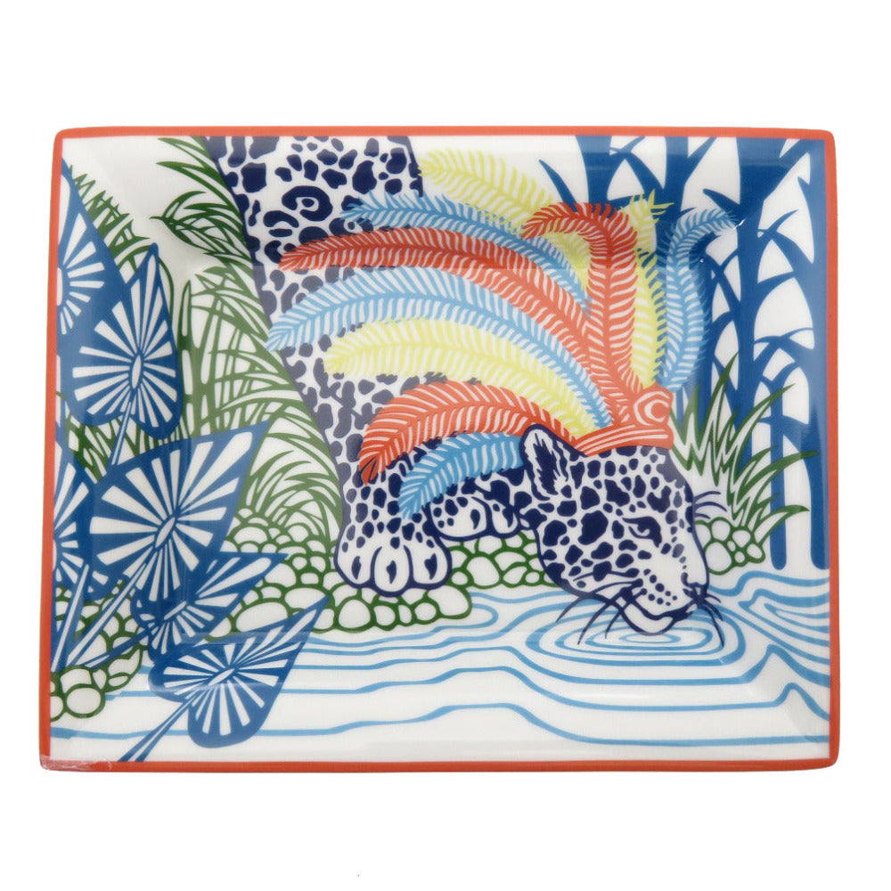 未使用 エルメス ヒョウ アッシュトレイ 食器 陶器 ブルー ホワイト 0141 【中古】 HERMES 皿