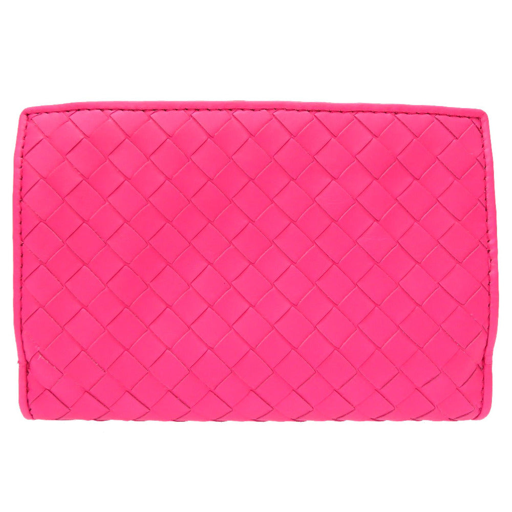 未使用 ボッテガ ヴェネタ イントレチャート レザー ピンク ゴールド金具 二つ折り財布 財布 0056 【中古】 BOTTEGAVENETA