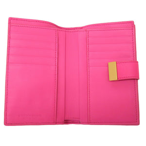 未使用 ボッテガ ヴェネタ イントレチャート レザー ピンク ゴールド金具 二つ折り財布 財布 0056 【中古】 BOTTEGAVENETA