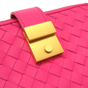 未使用 ボッテガ ヴェネタ イントレチャート レザー ピンク ゴールド金具 二つ折り財布 財布 0056 【中古】 BOTTEGAVENETA