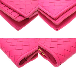 未使用 ボッテガ ヴェネタ イントレチャート レザー ピンク ゴールド金具 二つ折り財布 財布 0056 【中古】 BOTTEGAVENETA