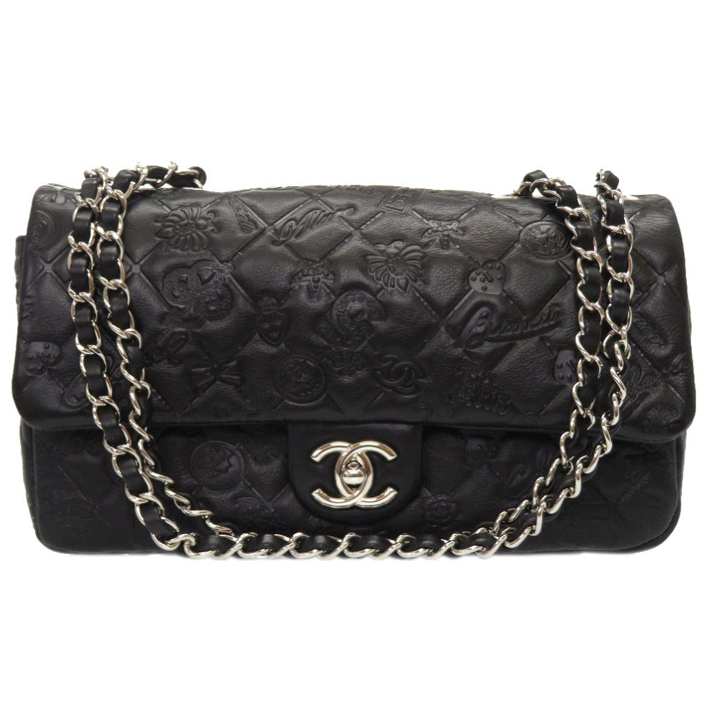 新品同様 シャネル マトラッセ アイコンバッグ レザー ブラック シルバーチェーン ココマーク ショルダーバッグ バッグ 黒 0068 【中古】 CHANEL