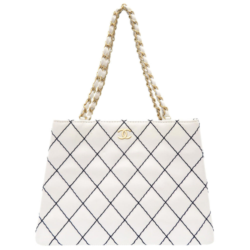 美品 シャネル マトラッセ レザー ホワイト ゴールドチェーン トートバッグ ココマーク バッグ 白 0074 【中古】 CHANEL