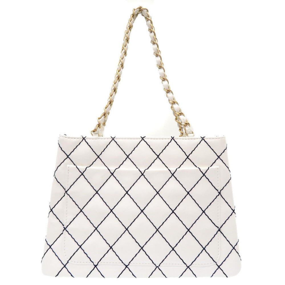 美品 シャネル マトラッセ レザー ホワイト ゴールドチェーン トートバッグ ココマーク バッグ 白 0074 【中古】 CHANEL