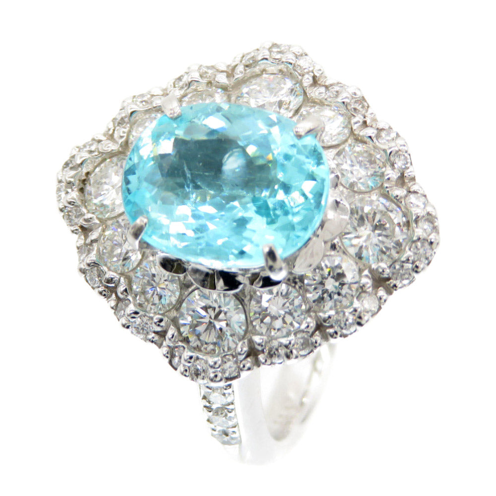 美品 天然パライバトルマリン2.22ct ダイヤ1.31ct Pt900 リング 指輪 ダイヤモンド プラチナ 13号 ブルー 青 ジュエリー アクセサリー 0094【中古】レディース