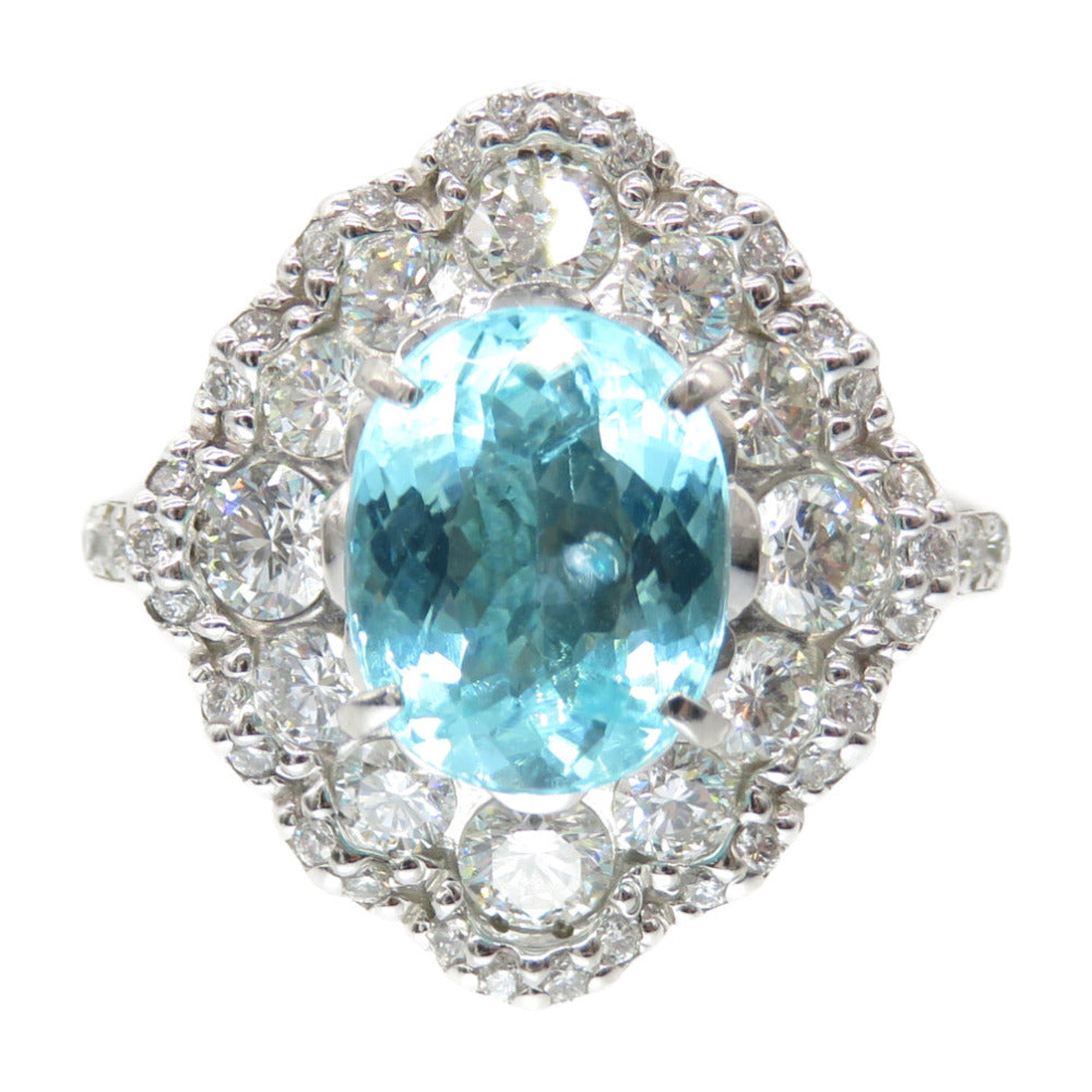 美品 天然パライバトルマリン2.22ct ダイヤ1.31ct Pt900 リング 指輪 ダイヤモンド プラチナ 13号 ブルー 青 ジュエリー アクセサリー 0094【中古】レディース