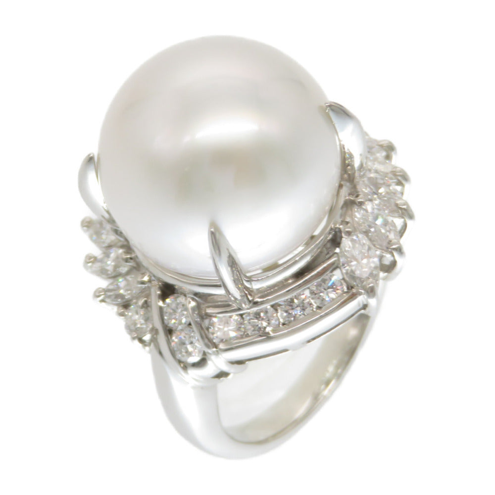 美品 白蝶真珠 15mm ダイヤ 1.29ct Pt900 リング 指輪 パール/プラチナ/ダイヤモンド 9号 ホワイト ジュエリー アクセサリー 0102【中古】レディース