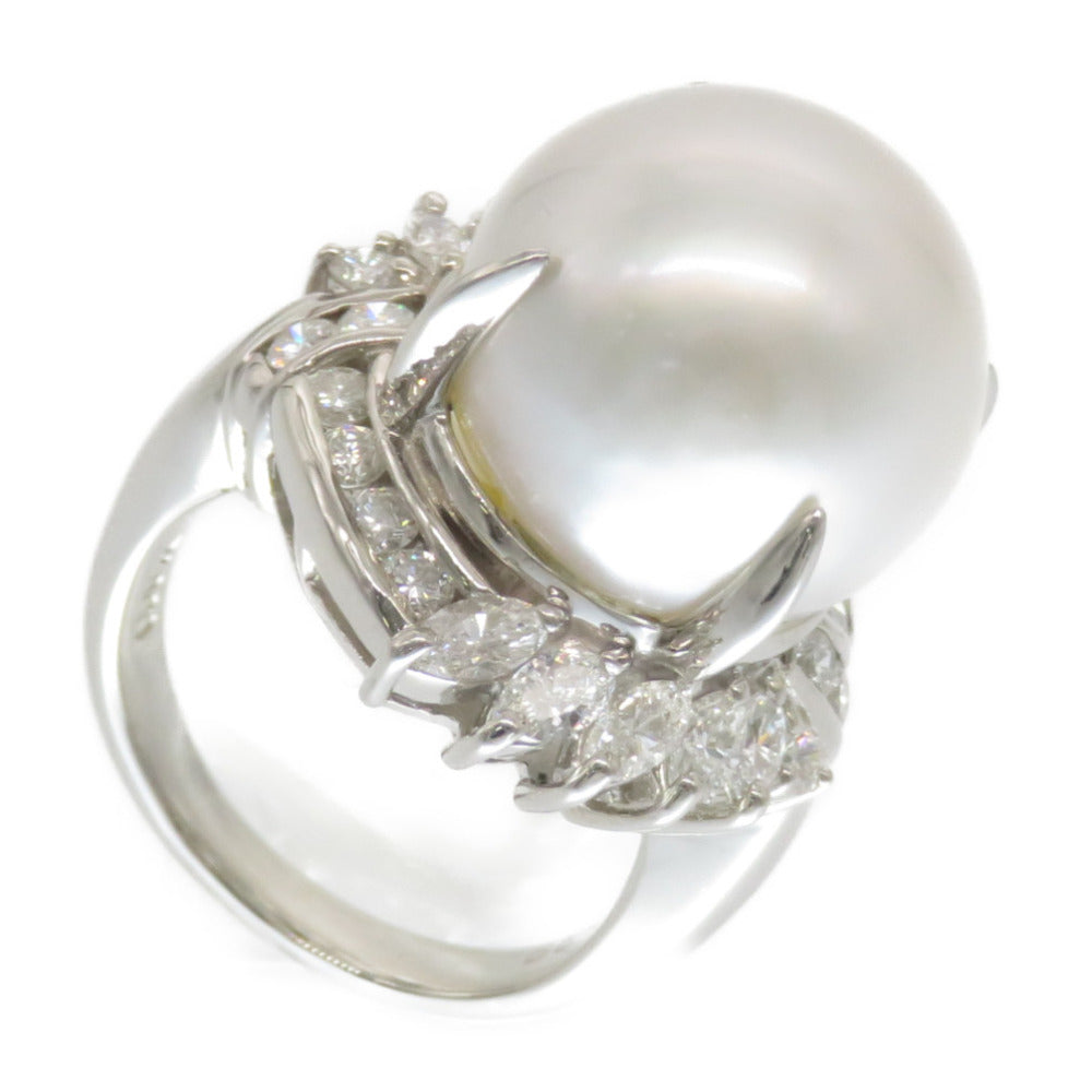 美品 白蝶真珠 15mm ダイヤ 1.29ct Pt900 リング 指輪 パール/プラチナ/ダイヤモンド 9号 ホワイト ジュエリー アクセサリー 0102【中古】レディース