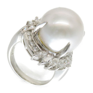 美品 白蝶真珠 15mm ダイヤ 1.29ct Pt900 リング 指輪 パール/プラチナ/ダイヤモンド 9号 ホワイト ジュエリー アクセサリー 0102【中古】レディース
