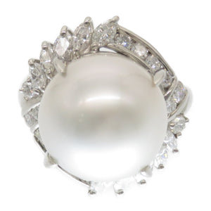 美品 白蝶真珠 15mm ダイヤ 1.29ct Pt900 リング 指輪 パール/プラチナ/ダイヤモンド 9号 ホワイト ジュエリー アクセサリー 0102【中古】レディース