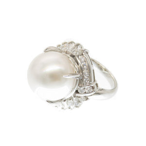 美品 白蝶真珠 15mm ダイヤ 1.29ct Pt900 リング 指輪 パール/プラチナ/ダイヤモンド 9号 ホワイト ジュエリー アクセサリー 0102【中古】レディース