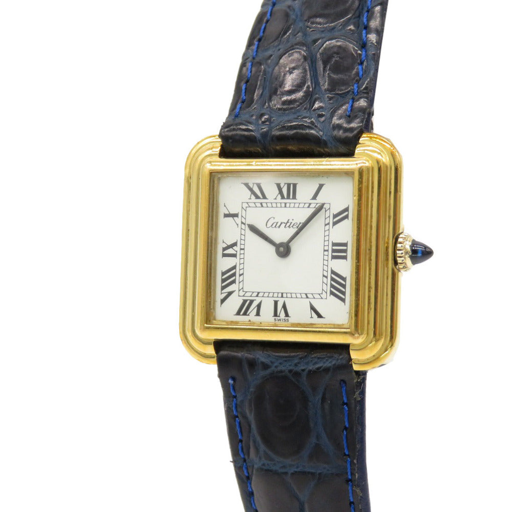 カルティエ ステップドタンク アンティーク 手巻き 腕時計 SS/マットクロコ ホワイト 白文字盤 0121【中古】CARTIER レディース