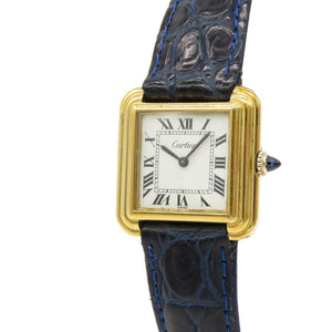 カルティエ ステップドタンク アンティーク 手巻き 腕時計 SS/マットクロコ ホワイト 白文字盤 0121【中古】CARTIER レディース