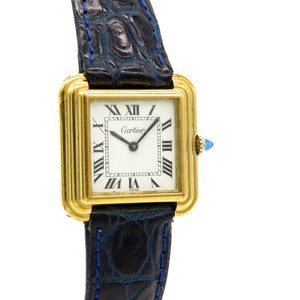 カルティエ ステップドタンク アンティーク 手巻き 腕時計 SS/マットクロコ ホワイト 白文字盤 0121【中古】CARTIER レディース