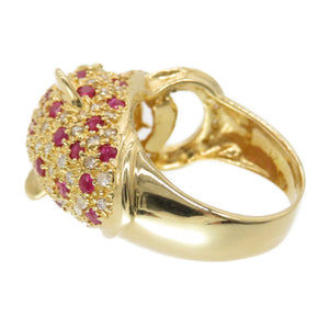 美品 K18YG パンサー リング ルビー 1.00ct / ダイヤ 0.79ct / エメラルド 0.10ct  指輪 イエローゴールド/ダイヤモンド 12号 ジュエリー アクセサリー 0126【中古】レディース