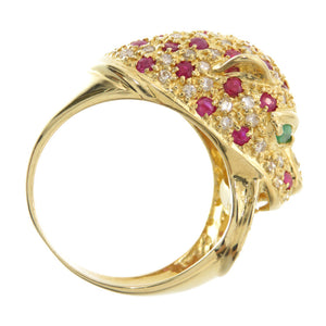 美品 K18YG パンサー リング ルビー 1.00ct / ダイヤ 0.79ct / エメラルド 0.10ct  指輪 イエローゴールド/ダイヤモンド 12号 ジュエリー アクセサリー 0126【中古】レディース