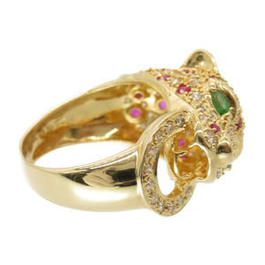美品 K18YG パンサー リング ルビー 1.00ct / ダイヤ 0.79ct / エメラルド 0.10ct  指輪 イエローゴールド/ダイヤモンド 12号 ジュエリー アクセサリー 0126【中古】レディース