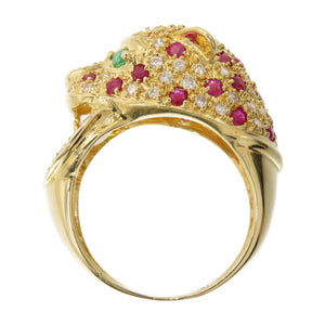 美品 K18YG パンサー リング ルビー 1.00ct / ダイヤ 0.79ct / エメラルド 0.10ct  指輪 イエローゴールド/ダイヤモンド 12号 ジュエリー アクセサリー 0126【中古】レディース