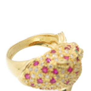 美品 K18YG パンサー リング ルビー 1.00ct / ダイヤ 0.79ct / エメラルド 0.10ct  指輪 イエローゴールド/ダイヤモンド 12号 ジュエリー アクセサリー 0126【中古】レディース
