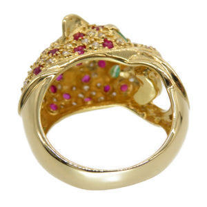 美品 K18YG パンサー リング ルビー 1.00ct / ダイヤ 0.79ct / エメラルド 0.10ct  指輪 イエローゴールド/ダイヤモンド 12号 ジュエリー アクセサリー 0126【中古】レディース