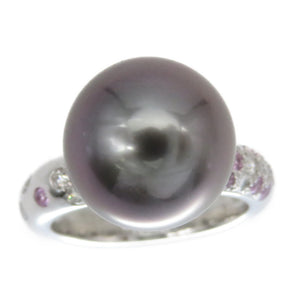 美品 カルティエ ソープリティ ブラックパール 12.6mm ピンクサファイア/ダイヤ リング 指輪 750WG 黒蝶真珠 ダイヤモンド 12号 ジュエリー アクセサリー 0147【中古】CARTIER レディース