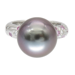 美品 カルティエ ソープリティ ブラックパール 12.6mm ピンクサファイア/ダイヤ リング 指輪 750WG 黒蝶真珠 ダイヤモンド 12号 ジュエリー アクセサリー 0147【中古】CARTIER レディース