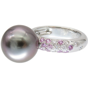 美品 カルティエ ソープリティ ブラックパール 12.6mm ピンクサファイア/ダイヤ リング 指輪 750WG 黒蝶真珠 ダイヤモンド 12号 ジュエリー アクセサリー 0147【中古】CARTIER レディース