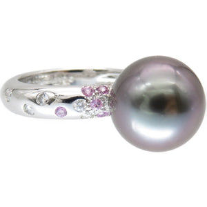 美品 カルティエ ソープリティ ブラックパール 12.6mm ピンクサファイア/ダイヤ リング 指輪 750WG 黒蝶真珠 ダイヤモンド 12号 ジュエリー アクセサリー 0147【中古】CARTIER レディース