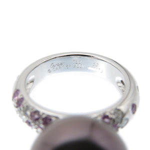 美品 カルティエ ソープリティ ブラックパール 12.6mm ピンクサファイア/ダイヤ リング 指輪 750WG 黒蝶真珠 ダイヤモンド 12号 ジュエリー アクセサリー 0147【中古】CARTIER レディース