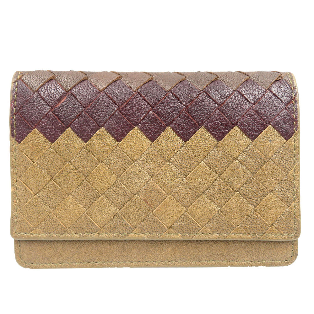 ボッテガヴェネタ イントレチャート トリコカラー カードケース 名刺入れ ブラウン 0155 【中古】BOTTEGA VENETA
