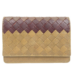 ボッテガヴェネタ イントレチャート トリコカラー カードケース 名刺入れ ブラウン 0155 【中古】BOTTEGA VENETA