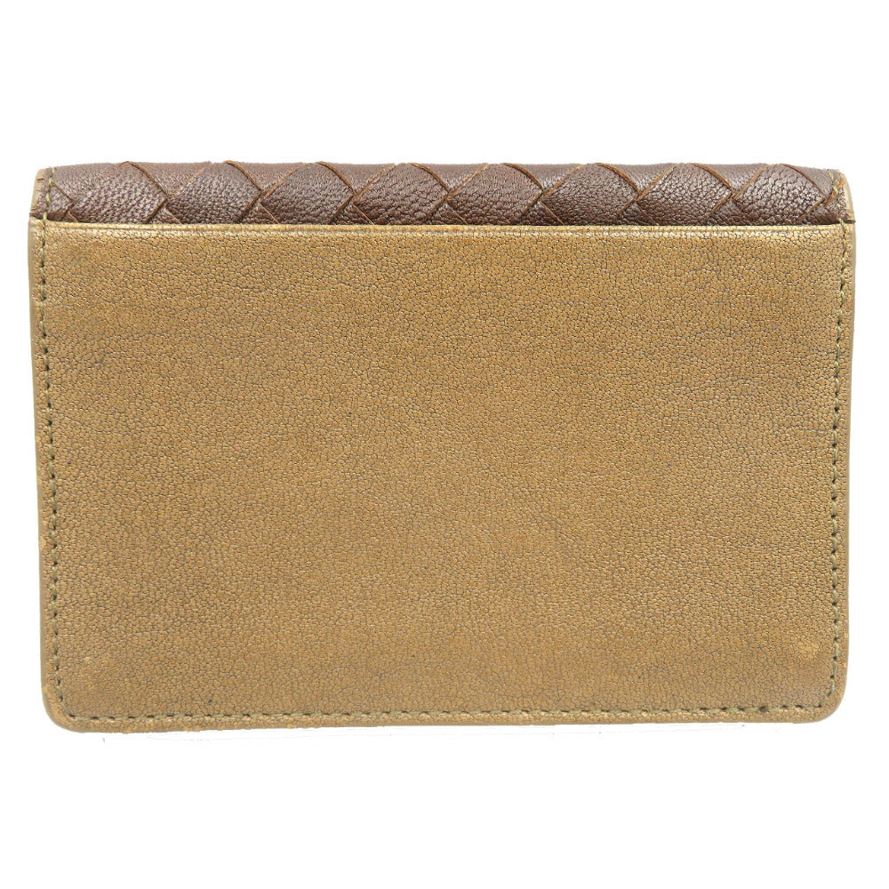 ボッテガヴェネタ イントレチャート トリコカラー カードケース 名刺入れ ブラウン 0155 【中古】BOTTEGA VENETA
