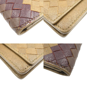 ボッテガヴェネタ イントレチャート トリコカラー カードケース 名刺入れ ブラウン 0155 【中古】BOTTEGA VENETA