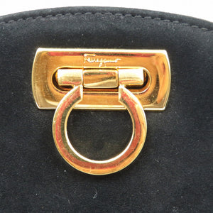 フェラガモ ガンチーニ チェーンショルダーバッグ ブラック スウェード ゴールド金具 0164【中古】Salvatore Ferragamo