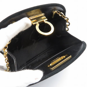 フェラガモ ガンチーニ チェーンショルダーバッグ ブラック スウェード ゴールド金具 0164【中古】Salvatore Ferragamo