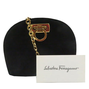 フェラガモ ガンチーニ チェーンショルダーバッグ ブラック スウェード ゴールド金具 0164【中古】Salvatore Ferragamo