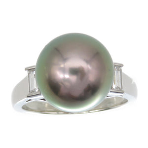 新品同様 ミキモト ブラックパール 12.2mm ダイヤ0.40ct Pt950 リング 指輪黒蝶真珠 16.5号 ジュエリー アクセサリー 0172【中古】MIKIMOTO レディース