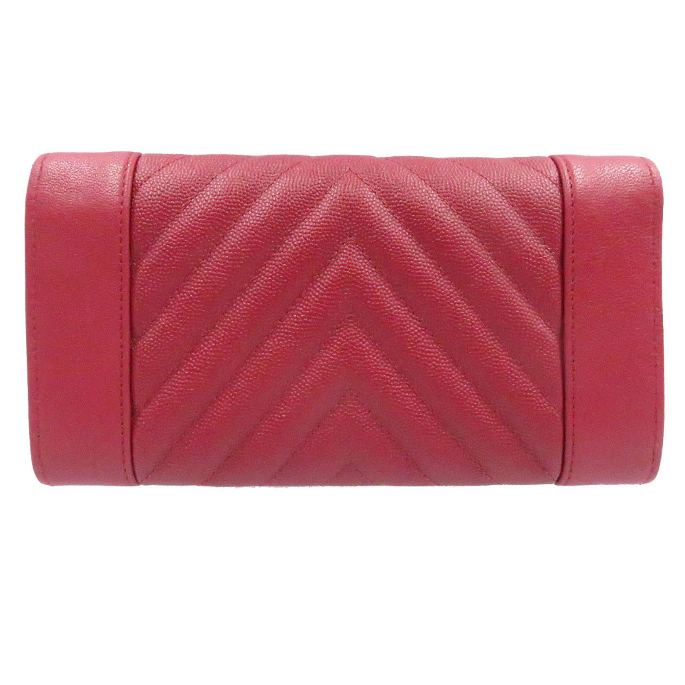 美品 シャネル マドモワゼル シェブロン キャビアスキン レッド ゴールド金具 28番台 長財布 財布 赤 0220 【中古】 CHANEL