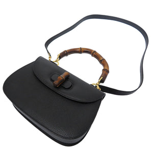 美品 グッチ バンブー レザー ブラック 2WAY ハンドバッグ バッグ 黒 0361 【中古】 GUCCI
