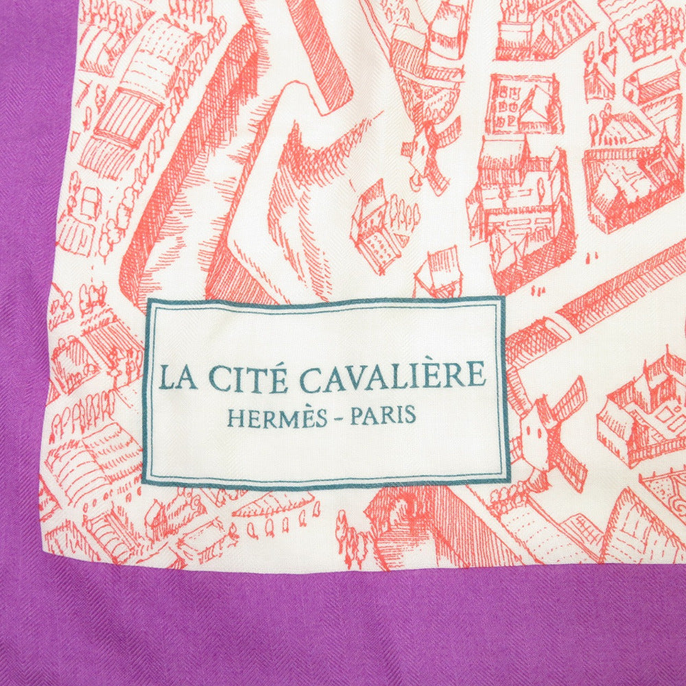 エルメス カレ140 La Cite Cavaliere シテ カヴァリエール カシミヤ シルク パープル ストール 紫 0367 【中古】 HERMES
